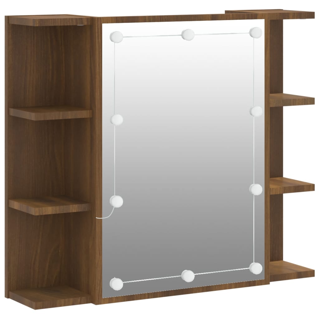 Speilskap Med Led Brun Eik 70X16,5X60 Cm