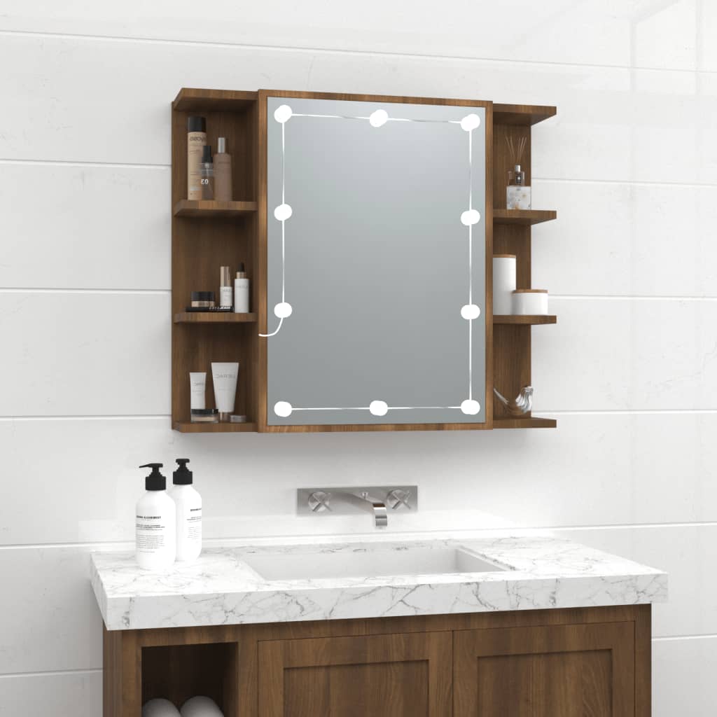 Speilskap Med Led Brun Eik 70X16,5X60 Cm