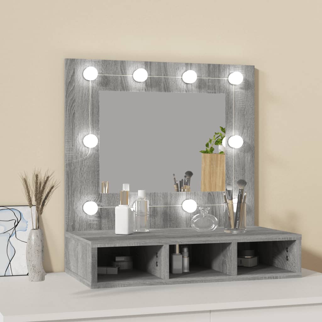 Speilskap Med Led Grå Sonoma 60X31,5X62 Cm