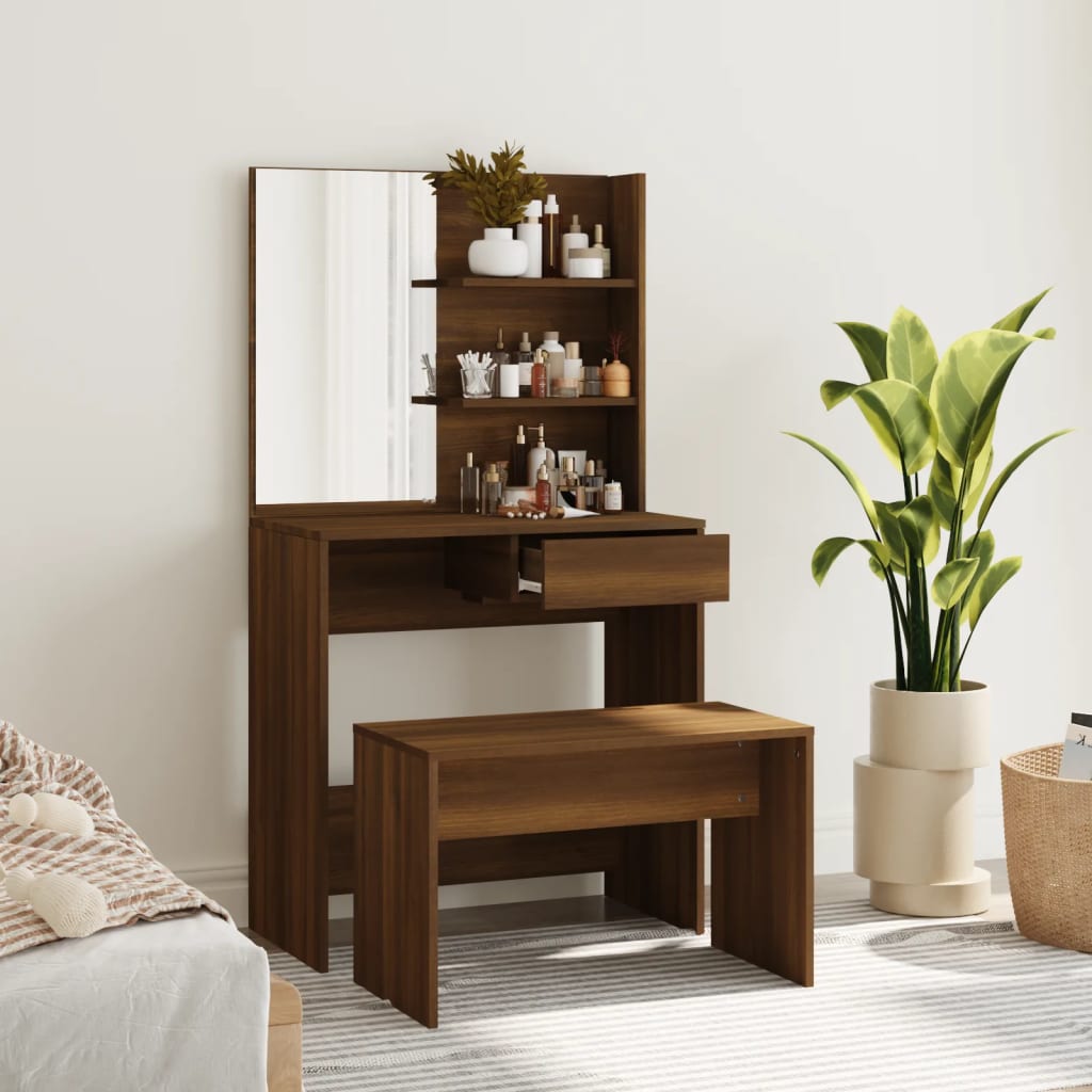 Sminkebordsett Brun Eik 74,5X40X141 Cm