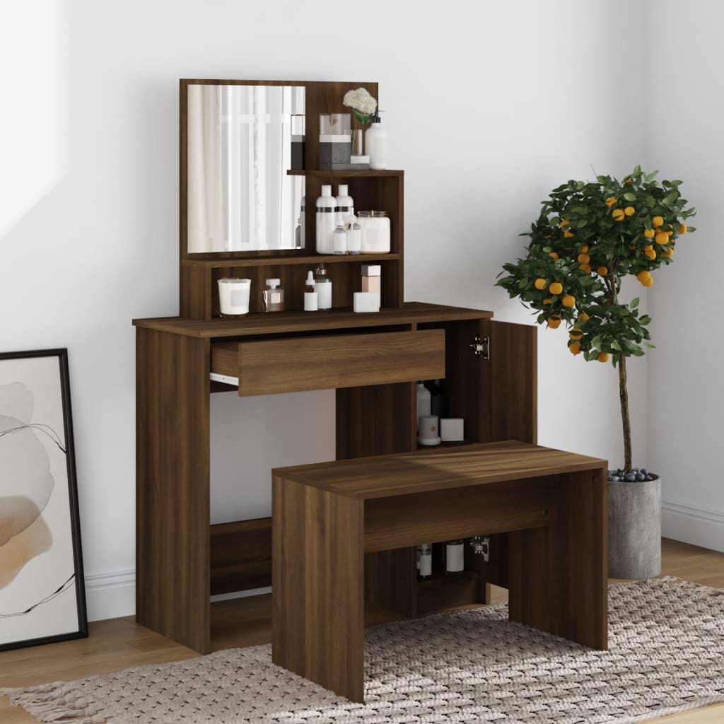 Sminkebordsett Brun Eik86,5X35X136 Cm