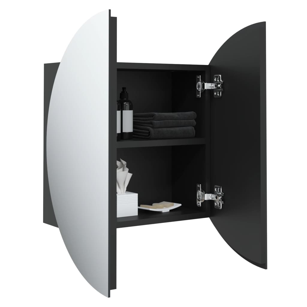 Baderomsskap Med Rundt Speil Og Led Svart 47X47X17,5 Cm