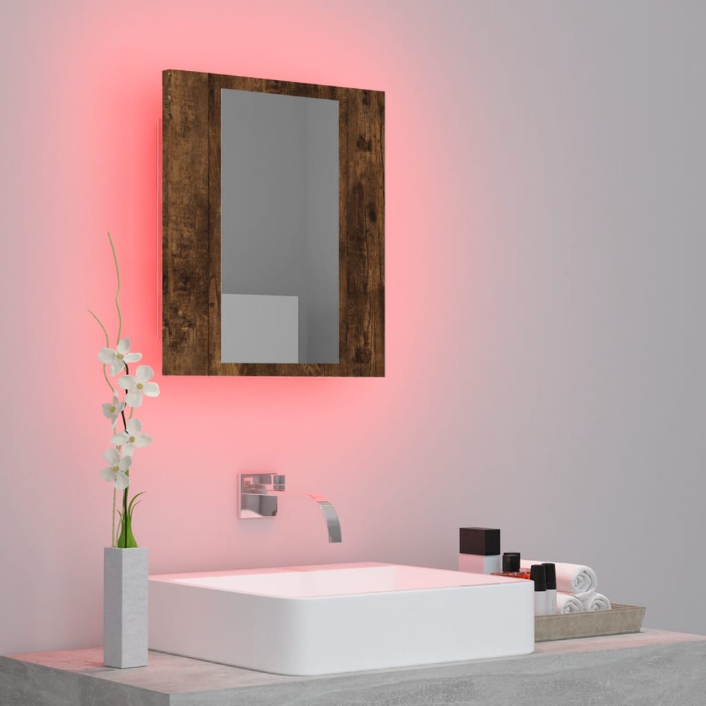 Speilskap Med Led Røkt Eik 40X12X45 Cm Konstruert Tre