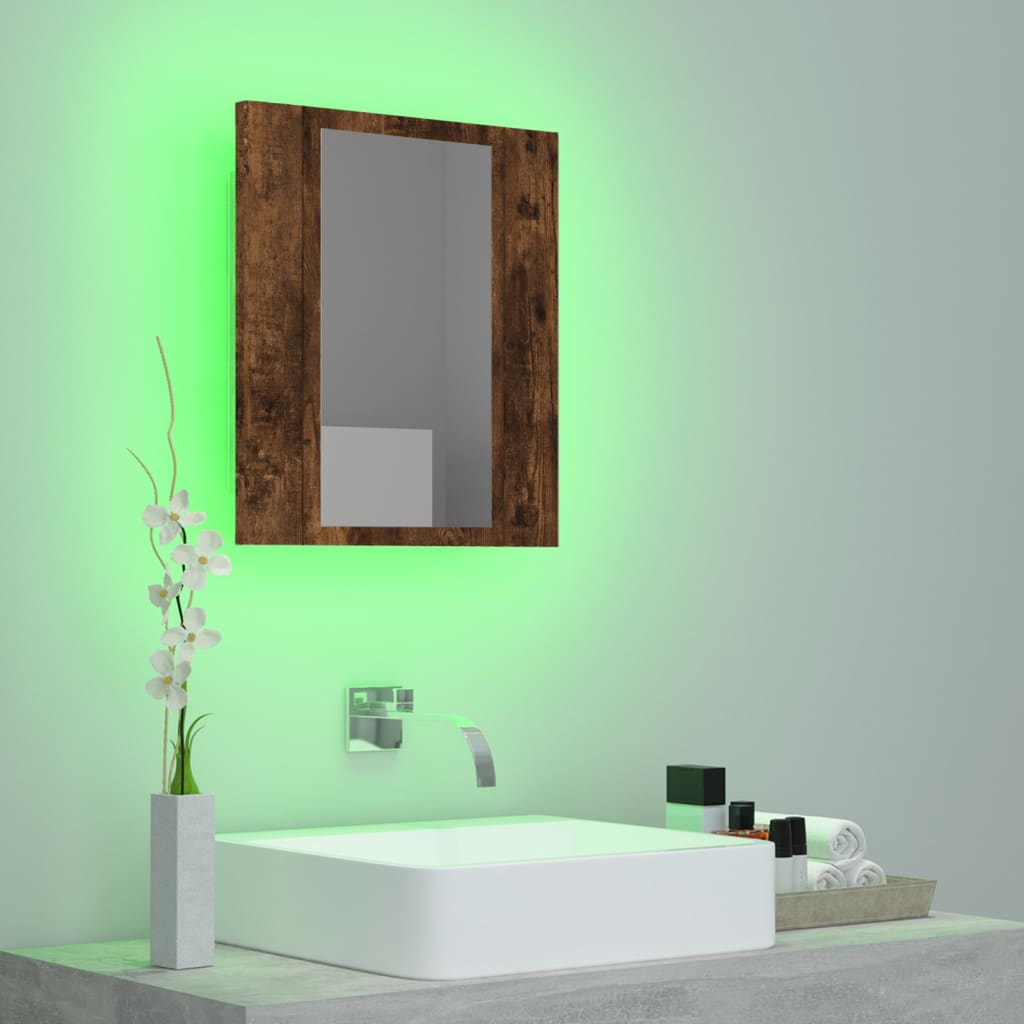Speilskap Med Led Røkt Eik 40X12X45 Cm Konstruert Tre