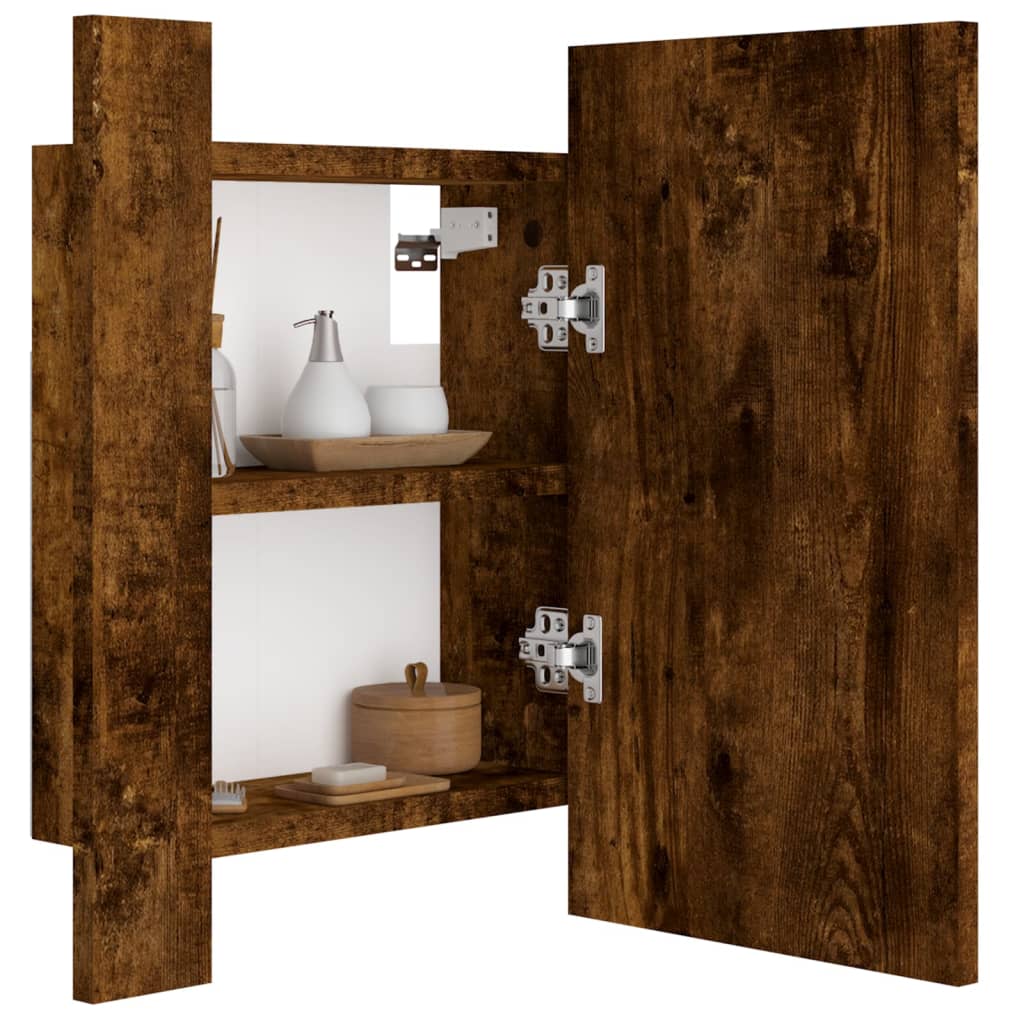 Speilskap Med Led Røkt Eik 40X12X45 Cm Konstruert Tre