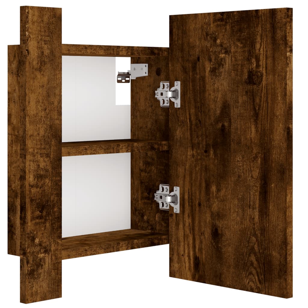 Speilskap Med Led Røkt Eik 40X12X45 Cm Konstruert Tre