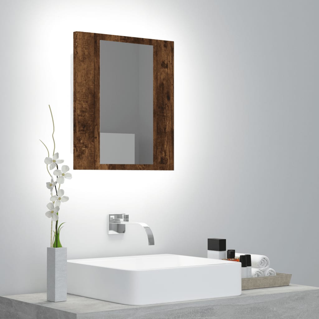 Speilskap Med Led Røkt Eik 40X12X45 Cm Konstruert Tre
