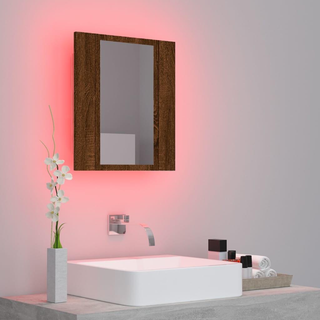 Speilskap Med Led Brun Eik 40X12X45 Cm Konstruert Tre