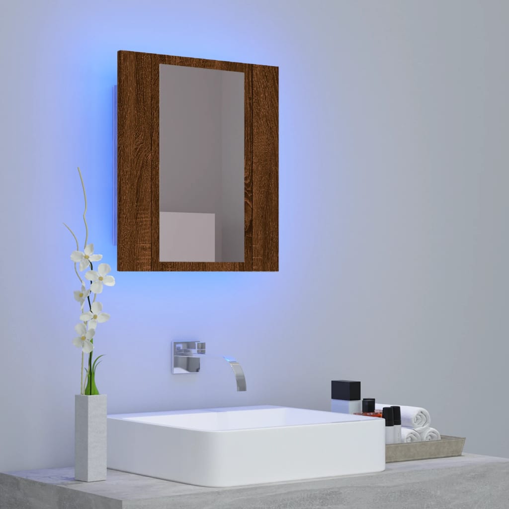 Speilskap Med Led Brun Eik 40X12X45 Cm Konstruert Tre
