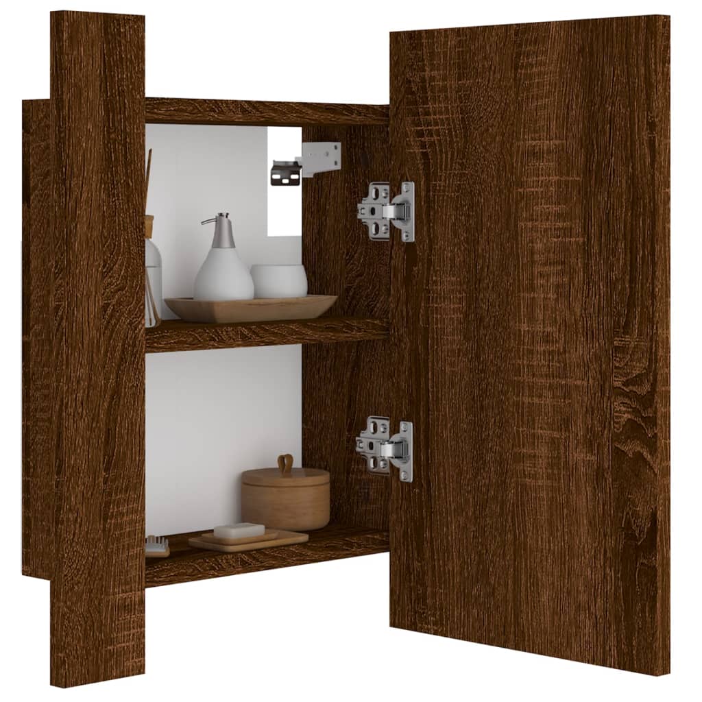 Speilskap Med Led Brun Eik 40X12X45 Cm Konstruert Tre