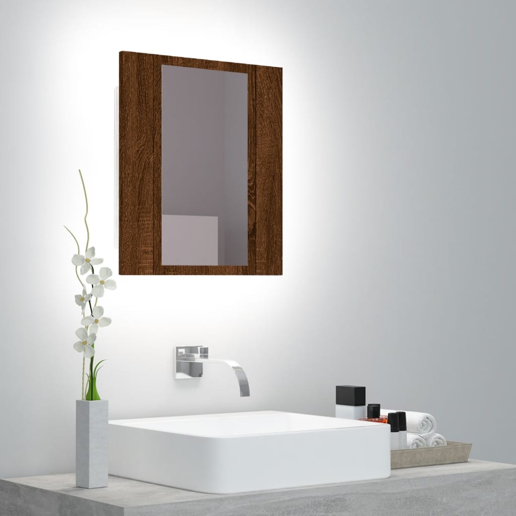Speilskap Med Led Brun Eik 40X12X45 Cm Konstruert Tre