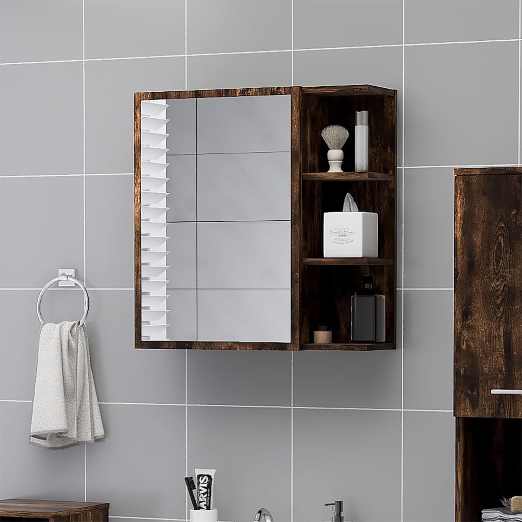 Baderomsskap Med Speil Røkt Eik 62,5X20,5X64Cm Konstruert Tre