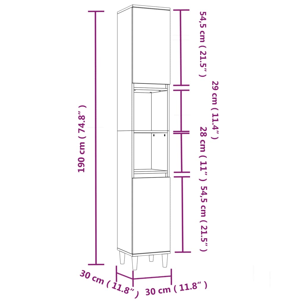 Baderomsskap Betonggrå 30X30X190 Cm Konstruert Tre