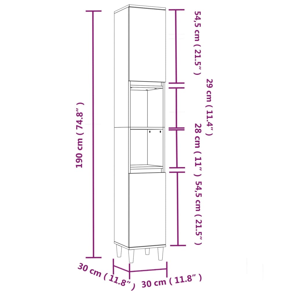 Baderomsskap Røkt Eik 30X30X190 Cm Konstruert Tre