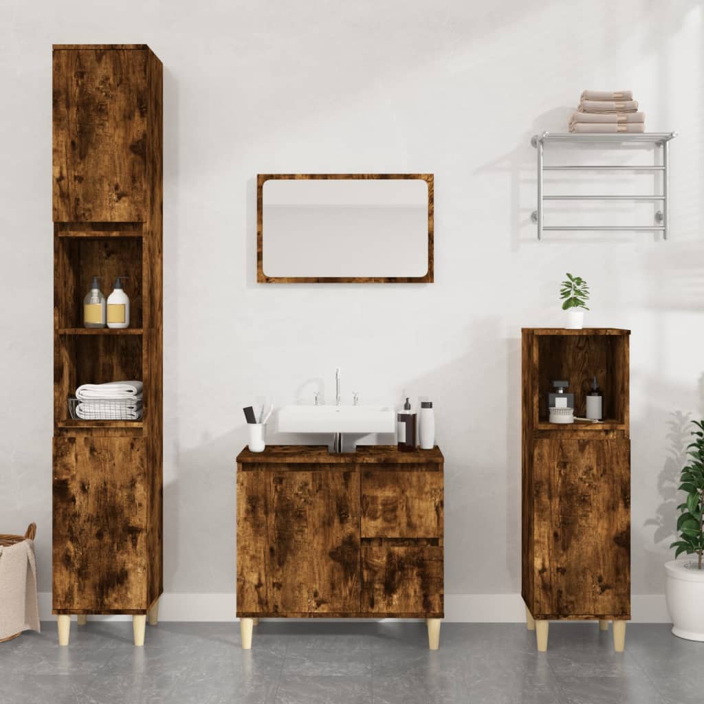 Baderomsskap Røkt Eik 30X30X190 Cm Konstruert Tre