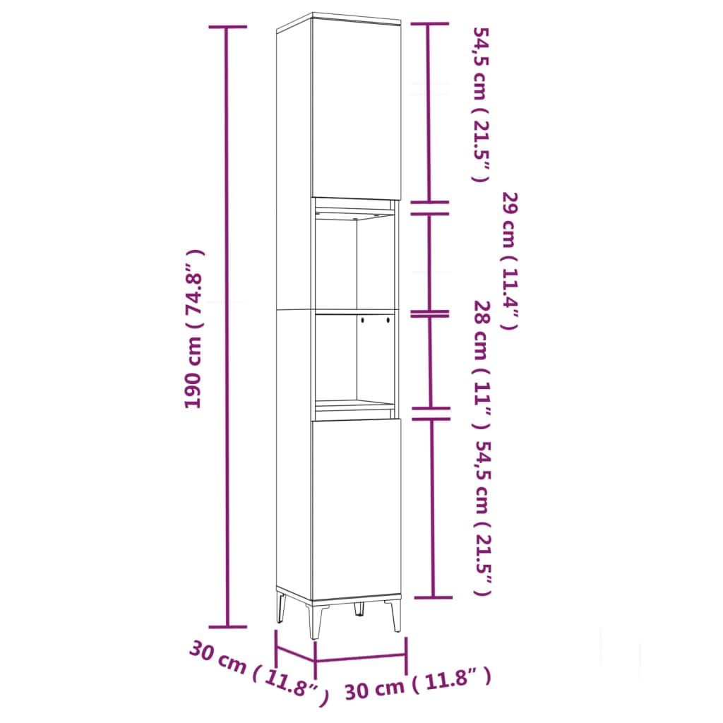 Baderomsskap Betonggrå 30X30X190 Cm Konstruert Tre