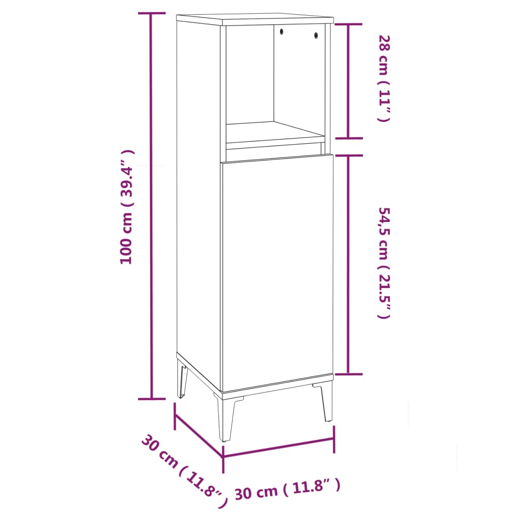 Baderomsskap Hvit 30X30X100 Cm Konstruert Tre