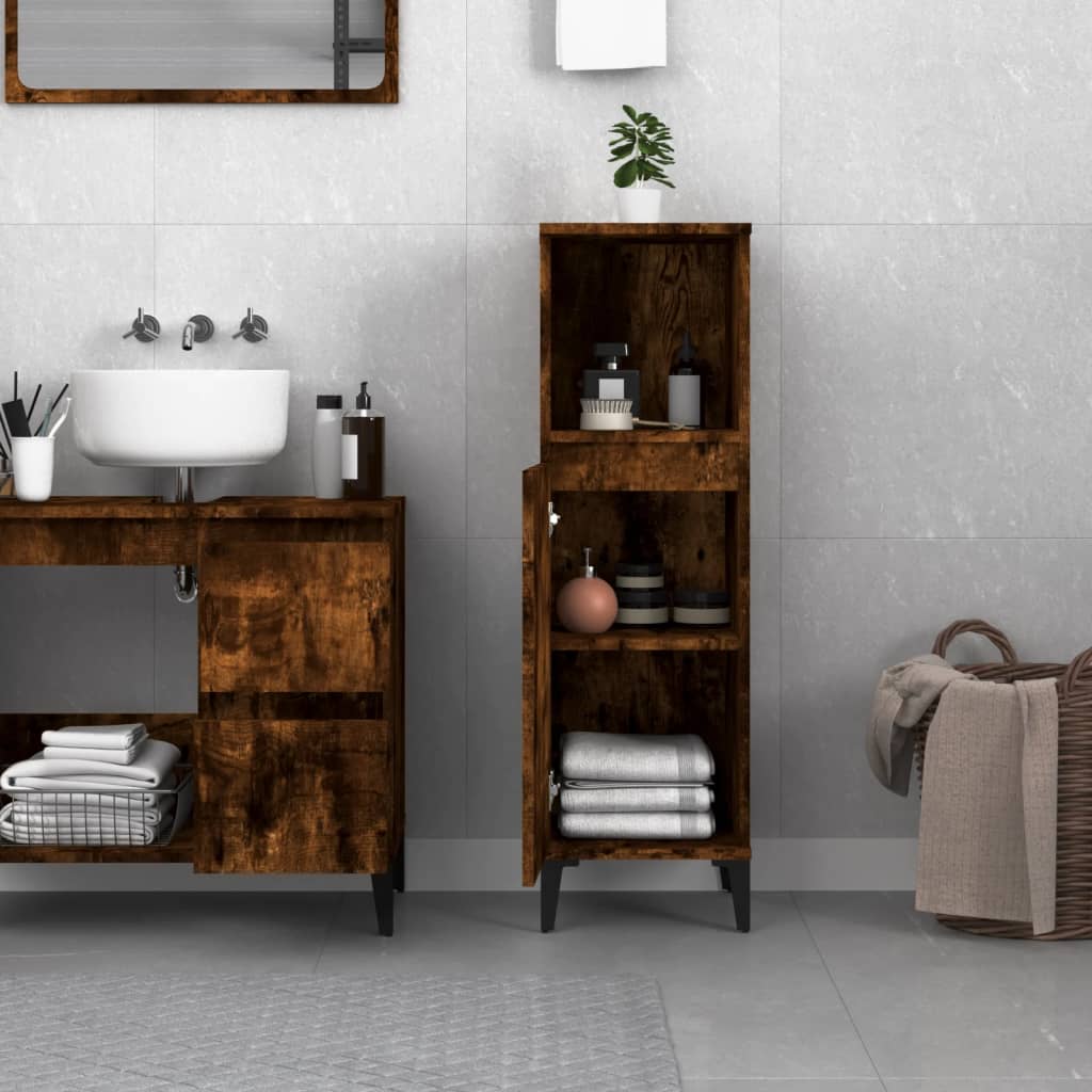 Baderomsskap Røkt Eik 30X30X100 Cm Konstruert Tre