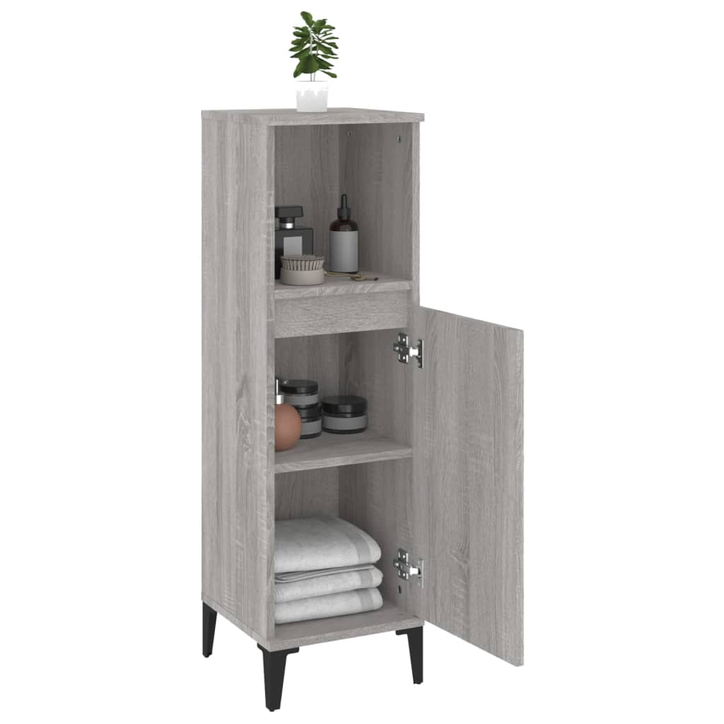 Baderomsskap Grå Sonoma 30X30X100 Cm Konstruert Tre