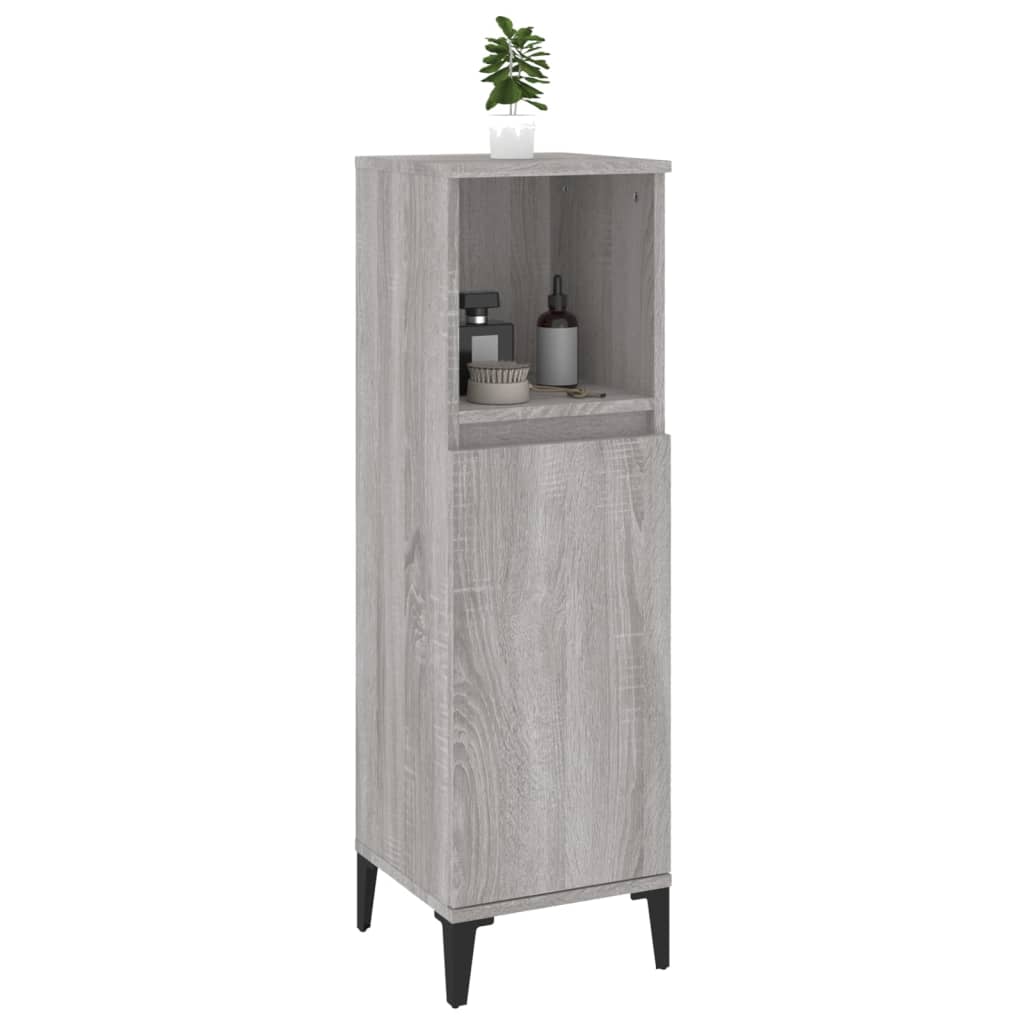 Baderomsskap Grå Sonoma 30X30X100 Cm Konstruert Tre