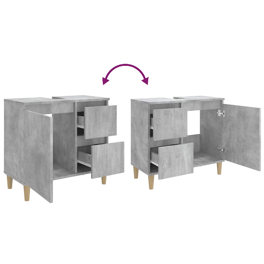 Baderomsskap Betonggrå 65X33X60 Cm Konstruert Tre