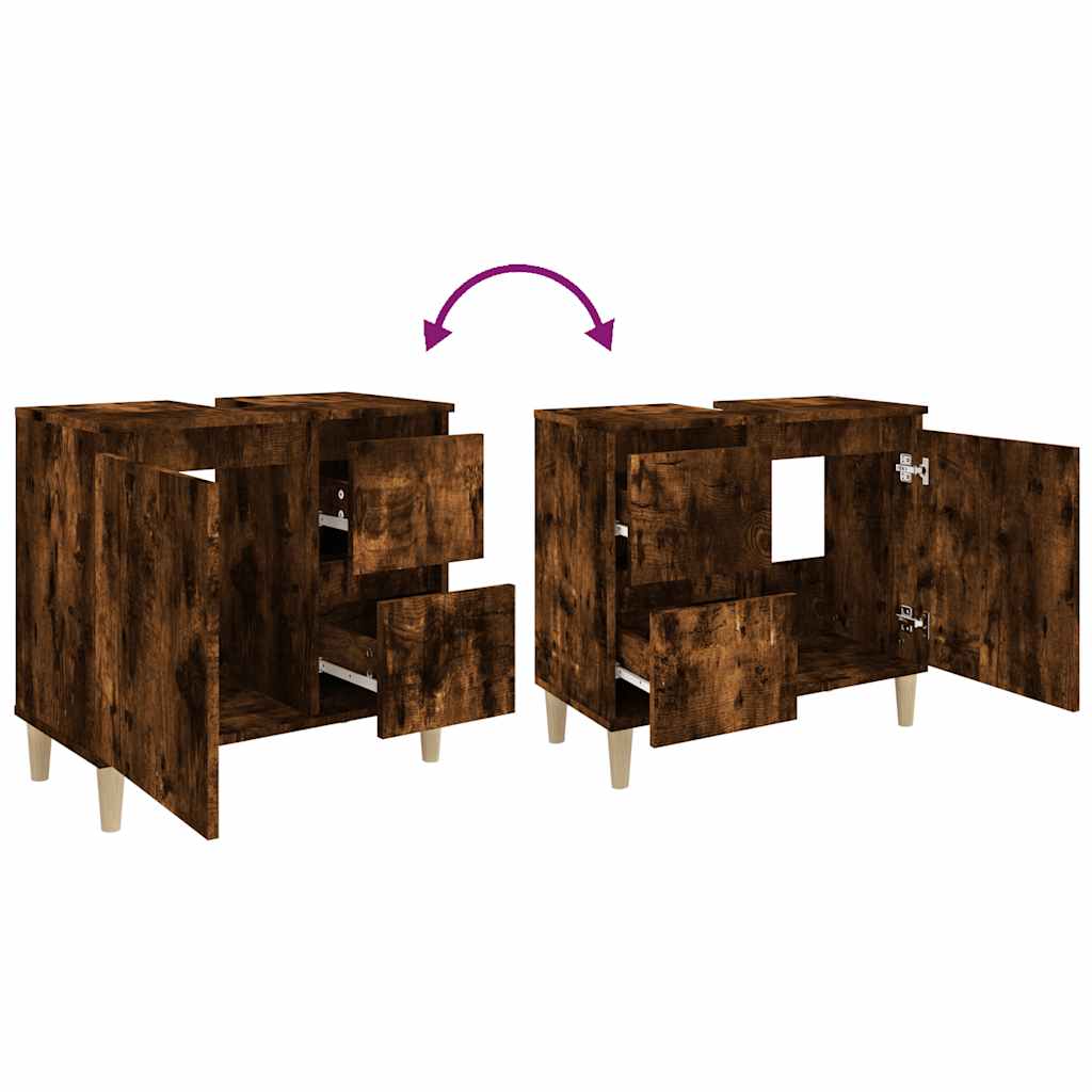 Baderomsskap Røkt Eik 65X33X60 Cm Konstruert Tre