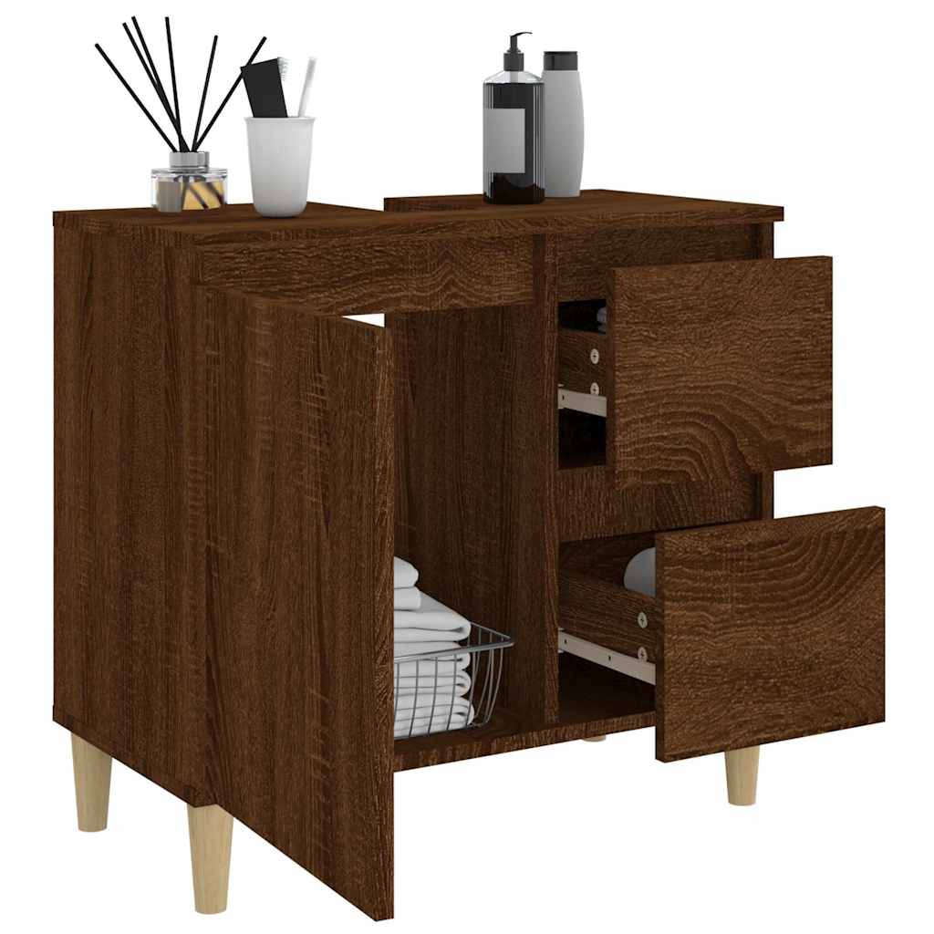Baderomsskap Brun Eik 65X33X60 Cm Konstruert Tre