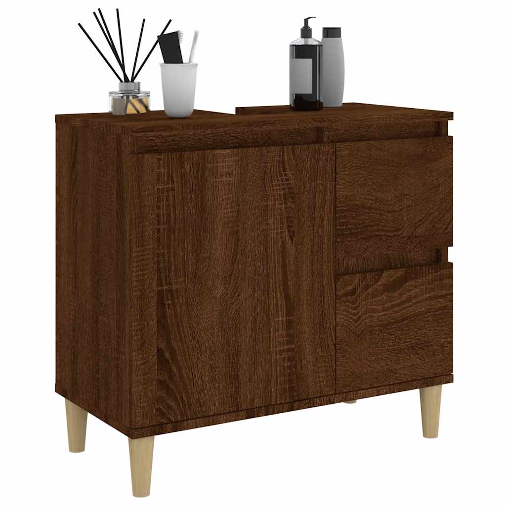 Baderomsskap Brun Eik 65X33X60 Cm Konstruert Tre