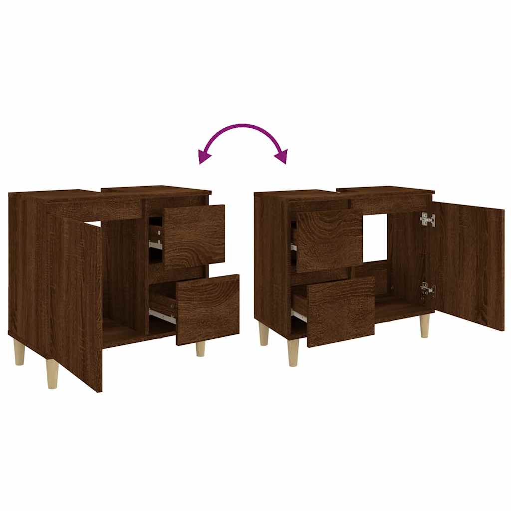 Baderomsskap Brun Eik 65X33X60 Cm Konstruert Tre