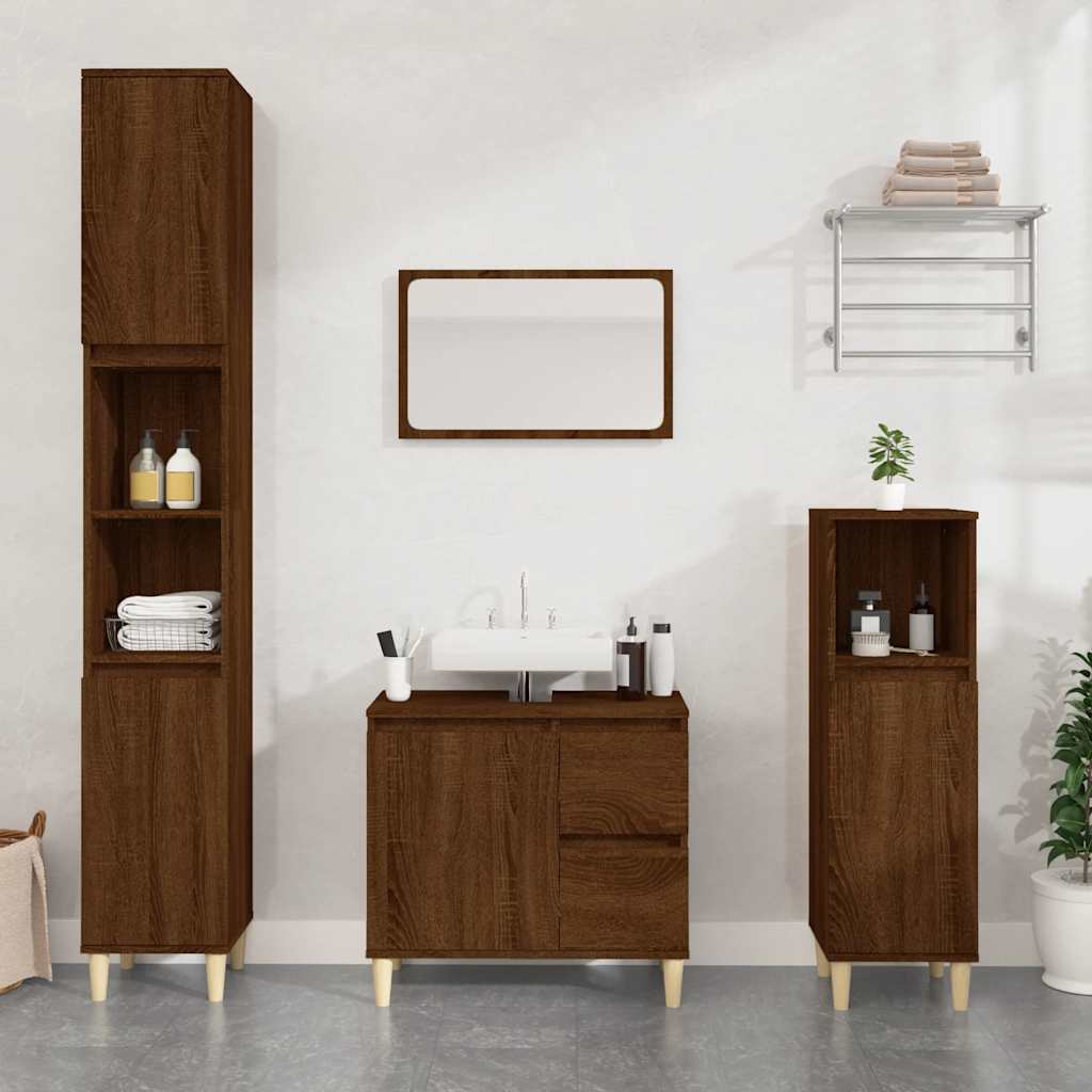 Baderomsskap Brun Eik 65X33X60 Cm Konstruert Tre