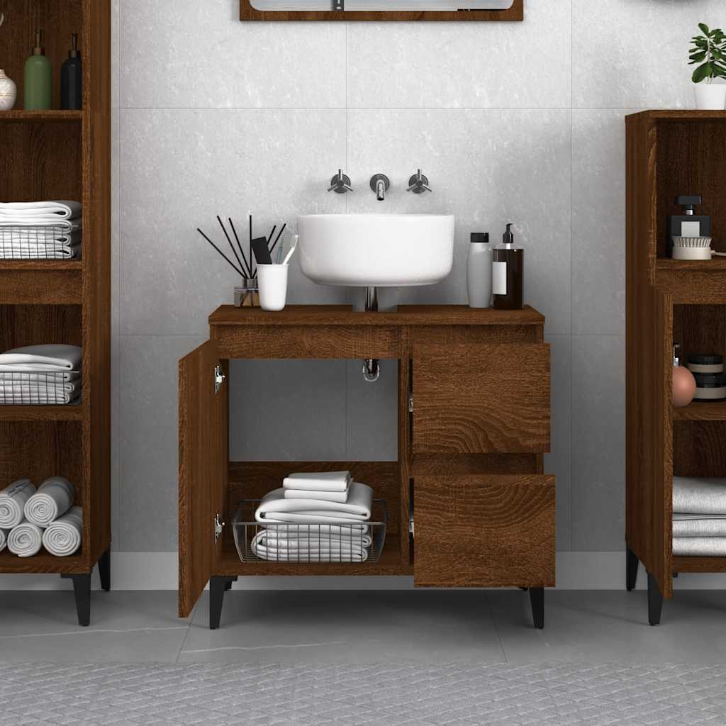 Baderomsskap Brun Eik 65X33X60 Cm Konstruert Tre