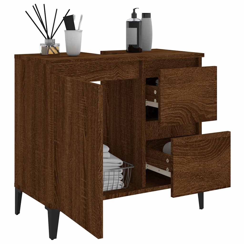 Baderomsskap Brun Eik 65X33X60 Cm Konstruert Tre