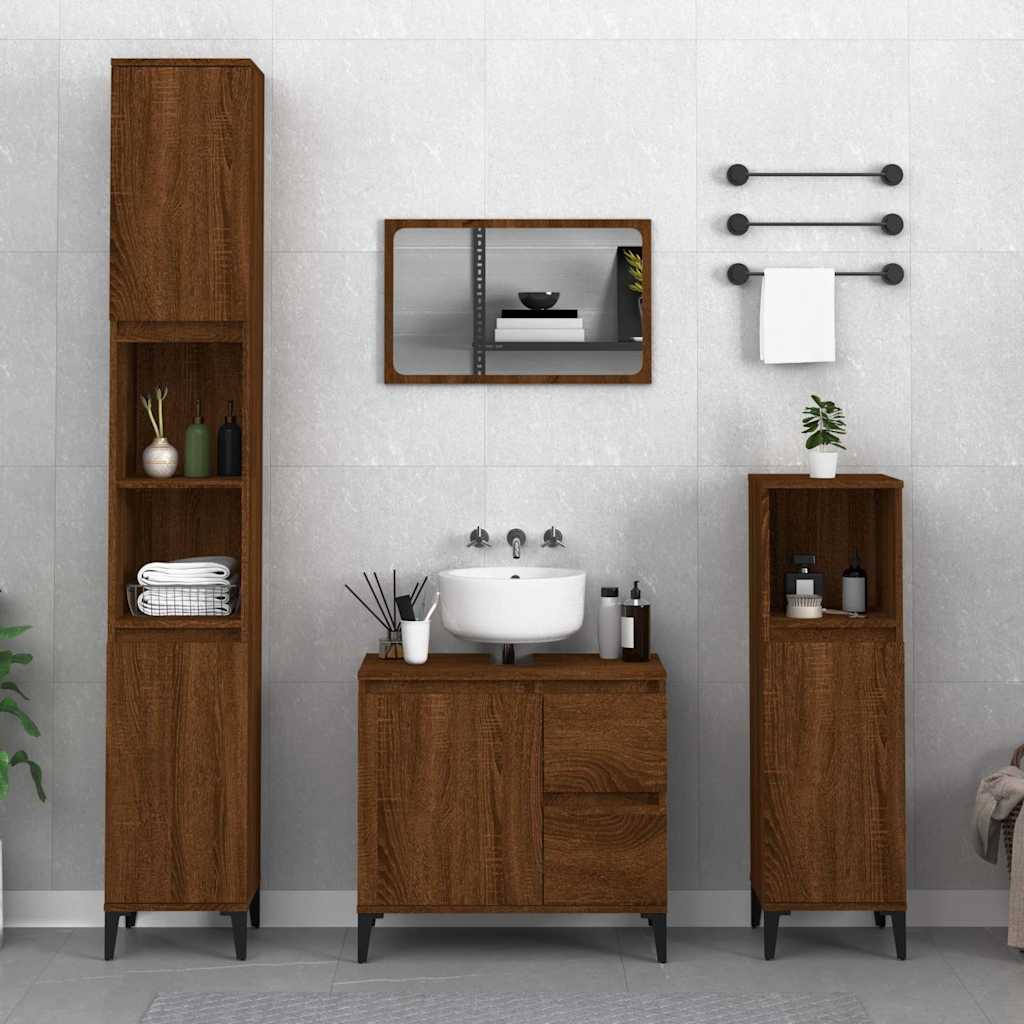 Baderomsskap Brun Eik 65X33X60 Cm Konstruert Tre