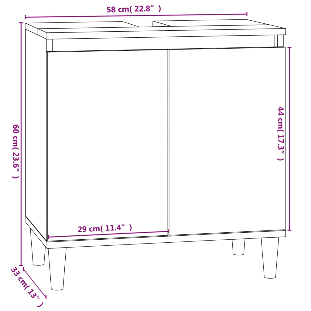 Servantskap Hvit 58X33X60 Cm Konstruert Tre