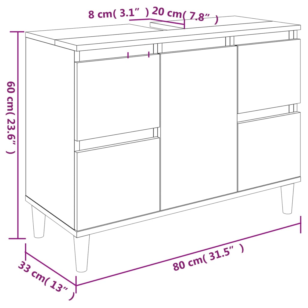Servantskap Røkt Eik 80X33X60 Cm Konstruert Tre