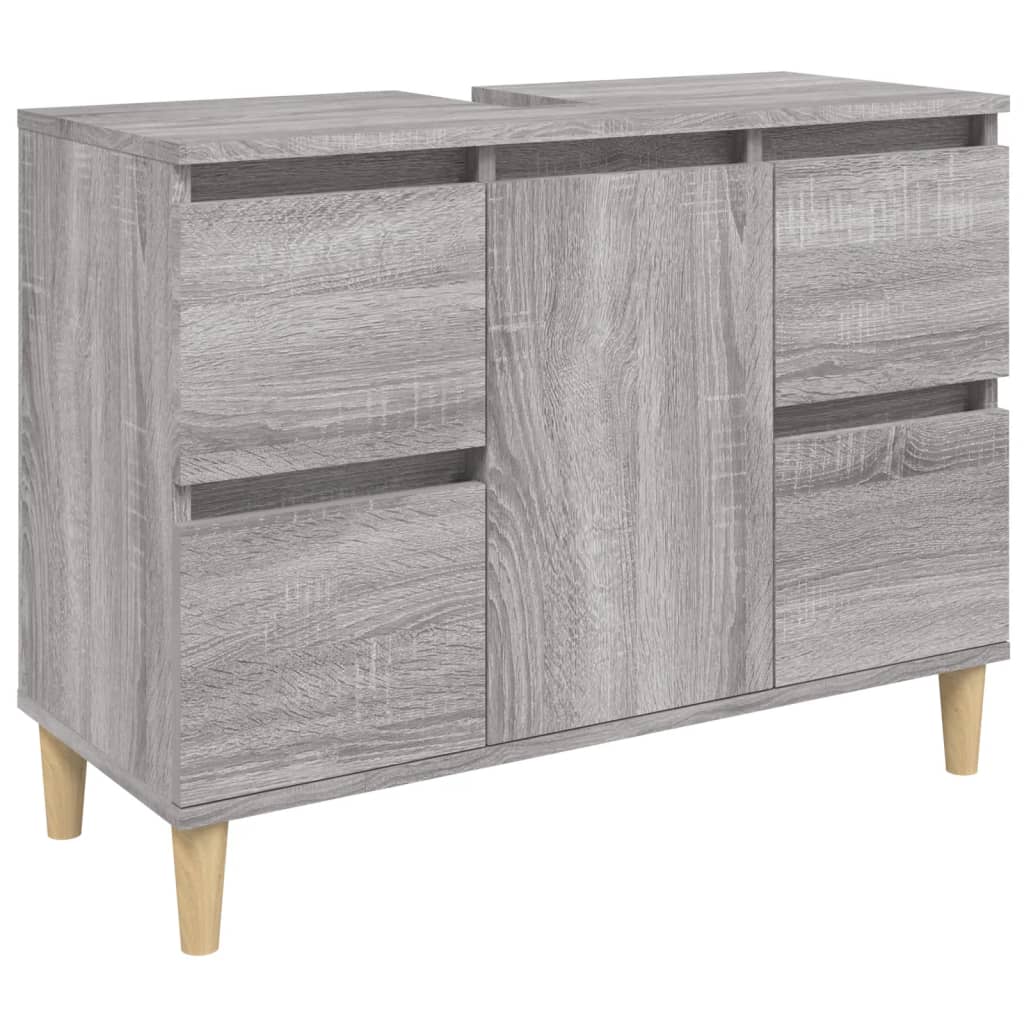 Servantskap Grå Eik 80X33X60 Cm Konstruert Tre
