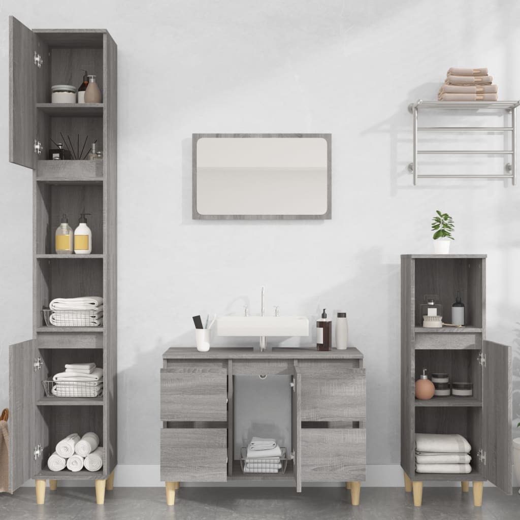 Servantskap Grå Eik 80X33X60 Cm Konstruert Tre