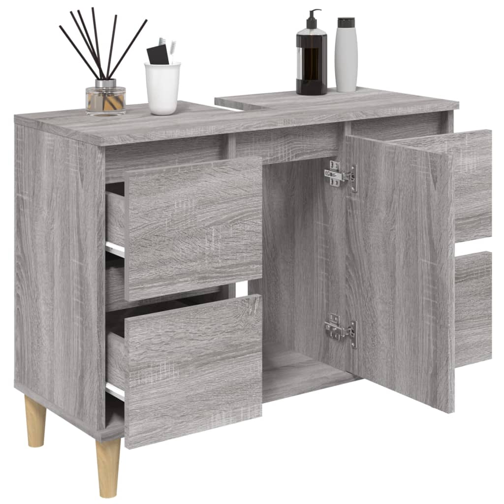 Servantskap Grå Eik 80X33X60 Cm Konstruert Tre