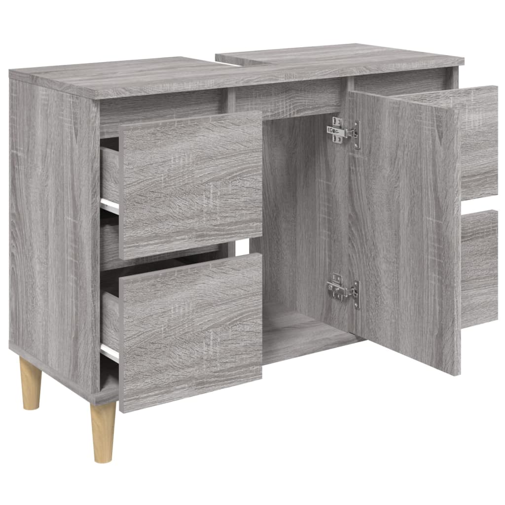 Servantskap Grå Eik 80X33X60 Cm Konstruert Tre