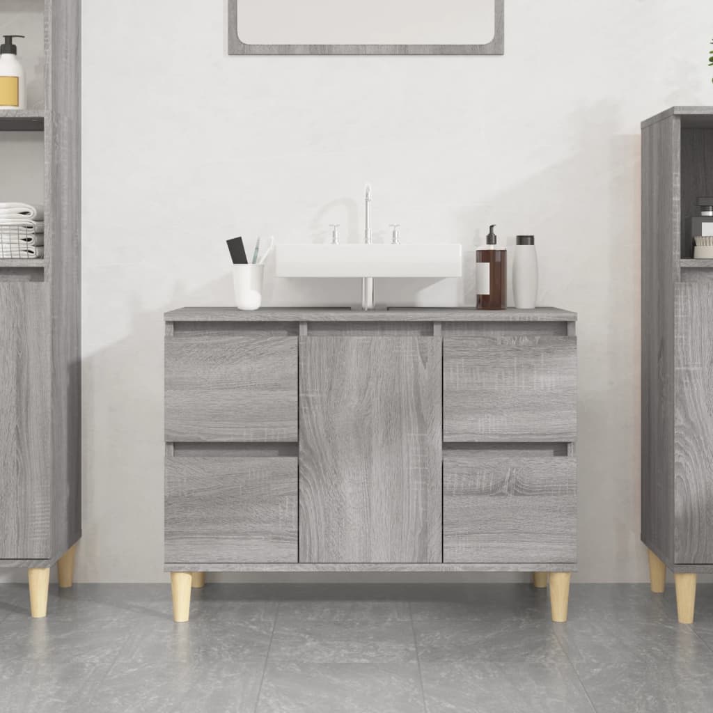 Servantskap Grå Eik 80X33X60 Cm Konstruert Tre