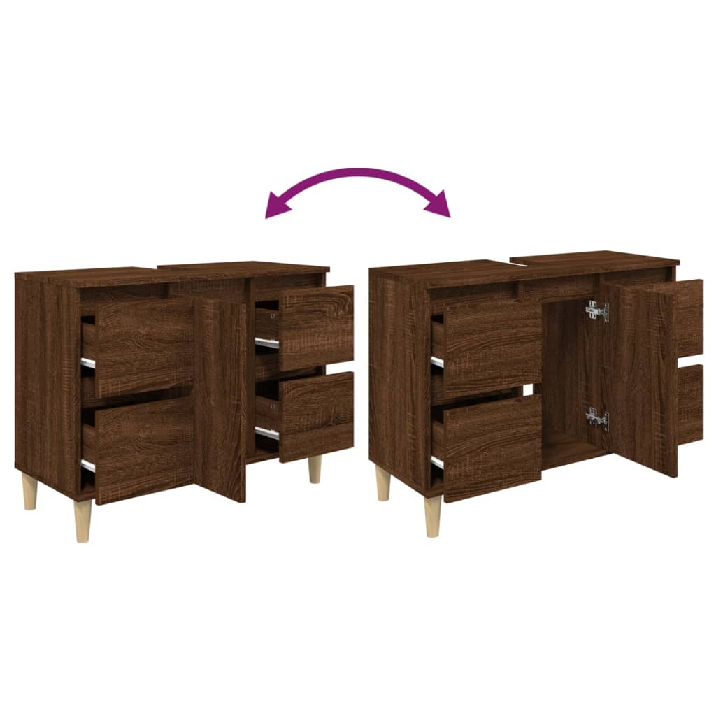 Servantskap Brun Eik 80X33X60 Cm Konstruert Tre