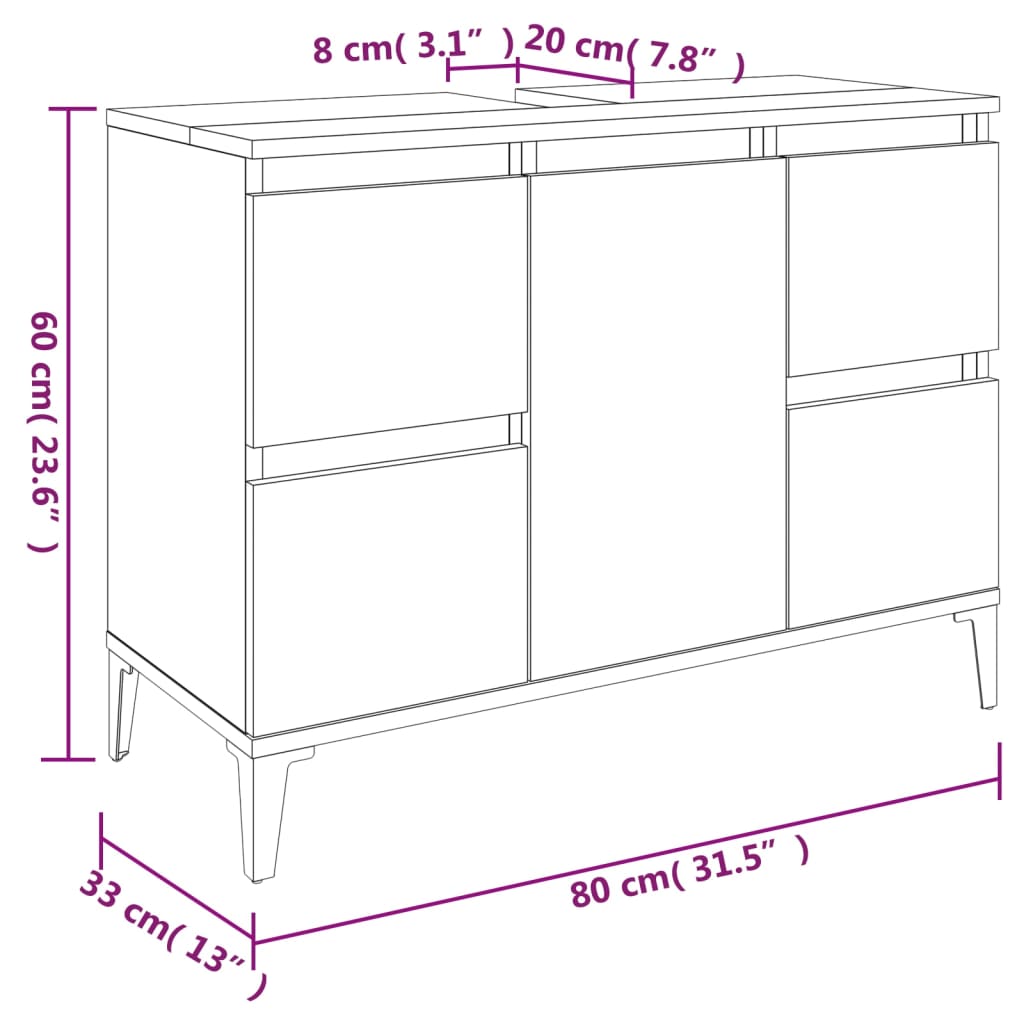 Servantskap Røkt Eik 80X33X60 Cm Konstruert Tre