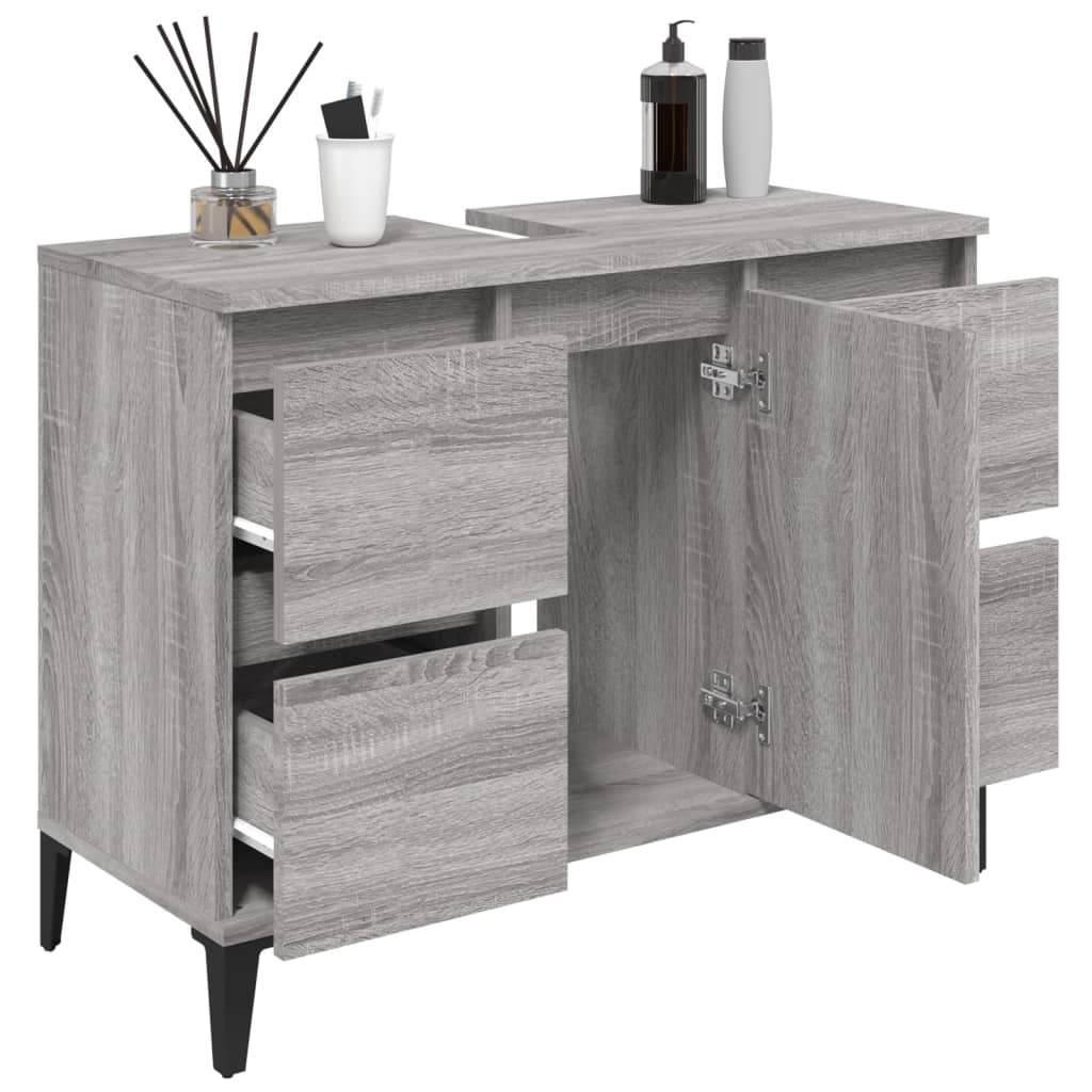 Servantskap Grå Eik 80X33X60 Cm Konstruert Tre