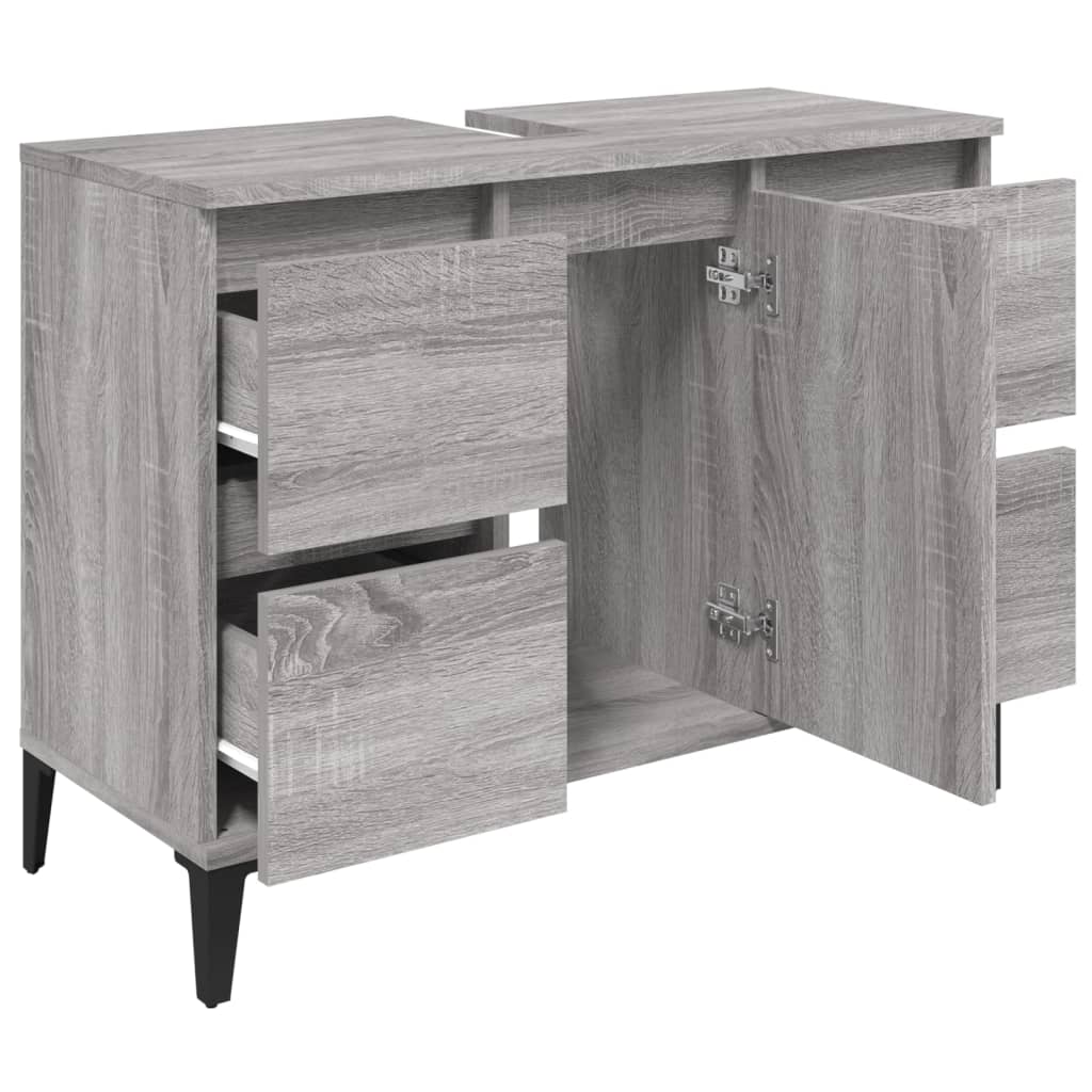 Servantskap Grå Eik 80X33X60 Cm Konstruert Tre