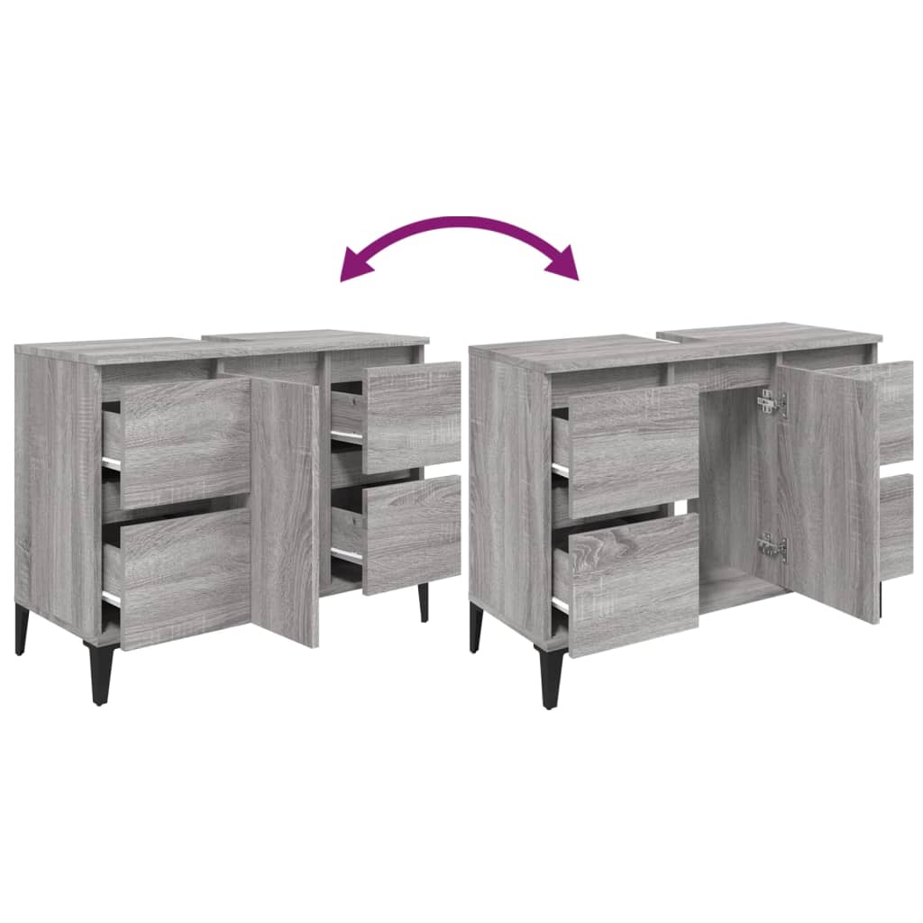 Servantskap Grå Eik 80X33X60 Cm Konstruert Tre