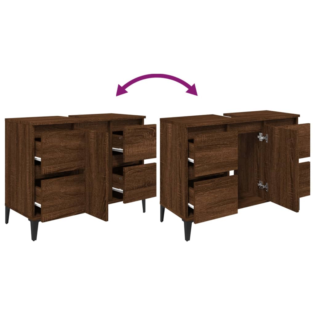 Servantskap Brun Eik 80X33X60 Cm Konstruert Tre