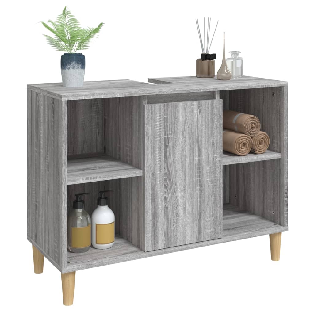 Servantskap Grå Eik 80X33X60 Cm Konstruert Tre