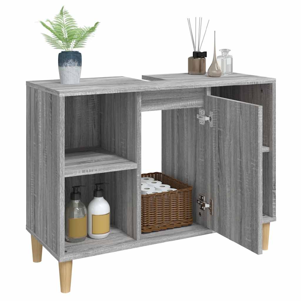 Servantskap Grå Eik 80X33X60 Cm Konstruert Tre
