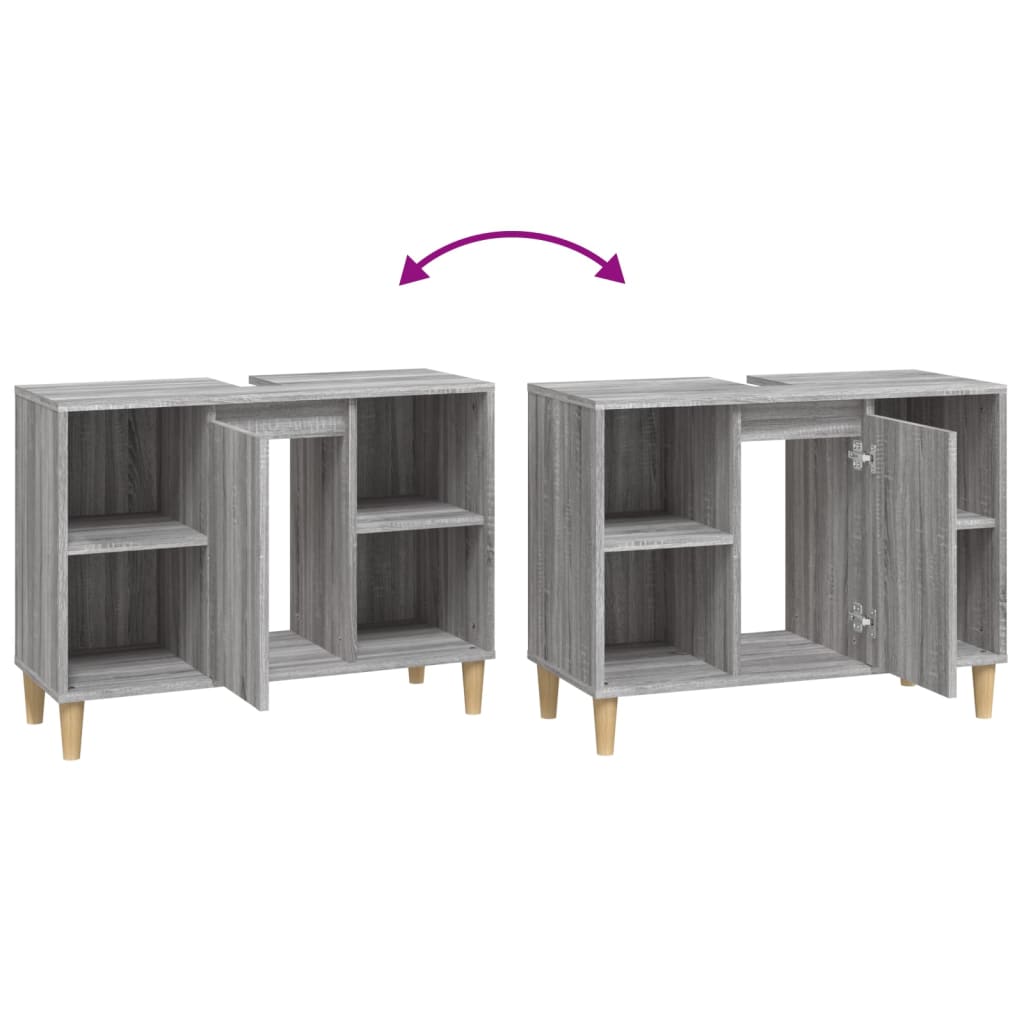 Servantskap Grå Eik 80X33X60 Cm Konstruert Tre