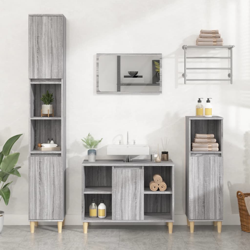 Servantskap Grå Eik 80X33X60 Cm Konstruert Tre